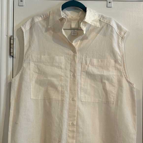 H&M Cream Midi Linen Cotton Blend Sleeveless Button Down Women’s M Summer Beach - Picture 2 of 6